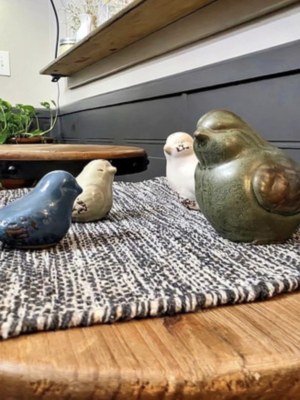 Ceramic Bird Figurine Set Green & White